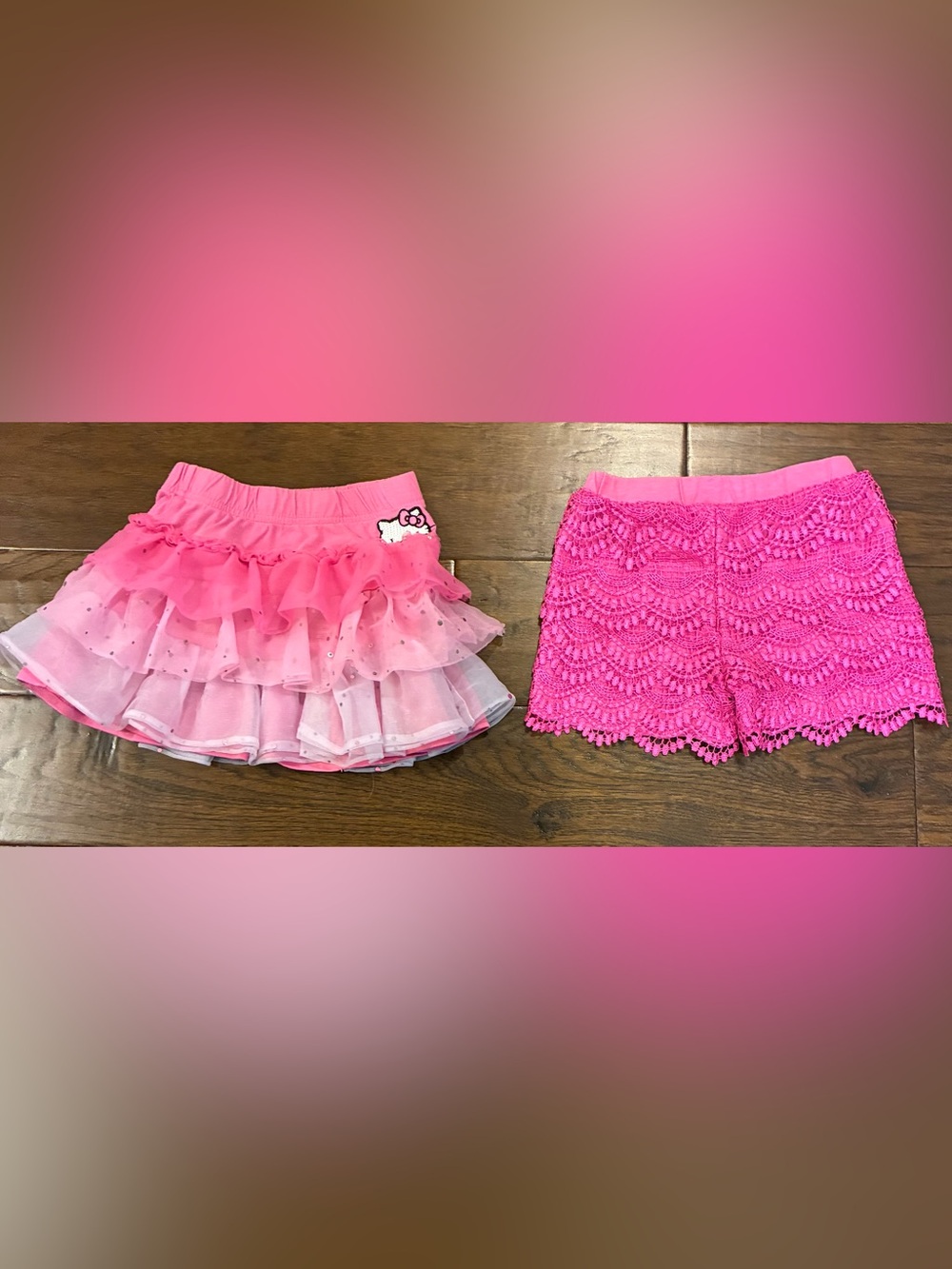 GIRLS Lot of 2 Hello Kitty Tutu Tiered Sequins Skirt & Pink Scalloped Skirt 4-5